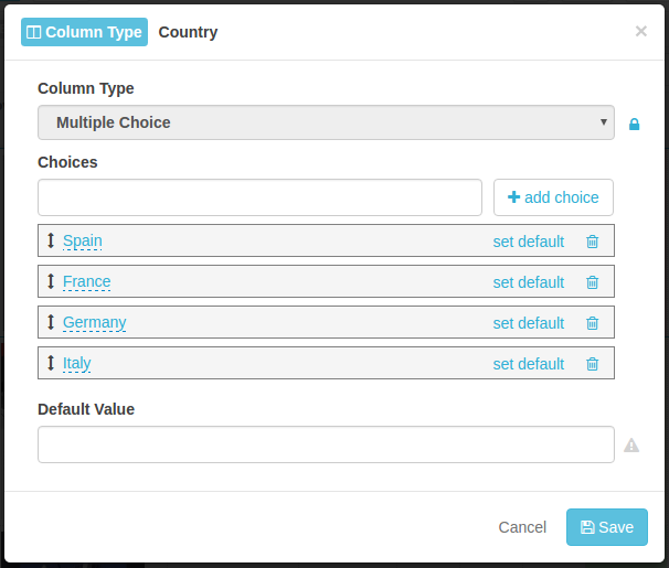 Column Type <i> Multiple Choice
						
						</i>