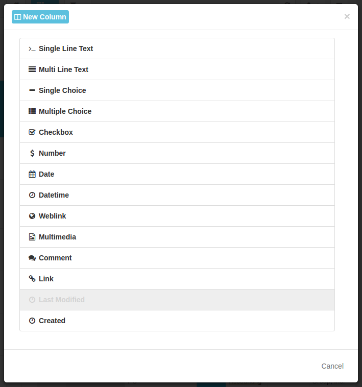 Column Type Dialog