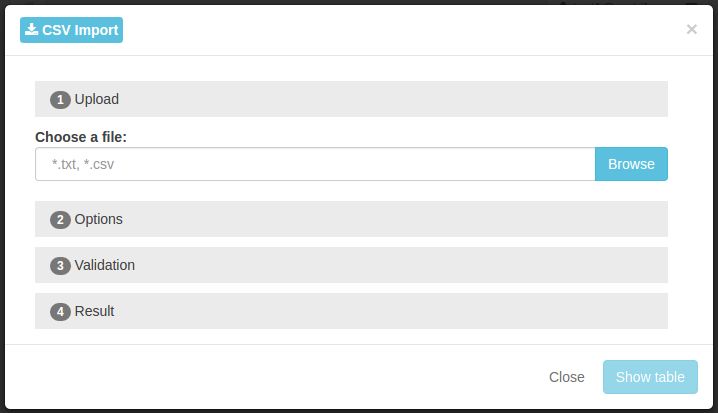 CSV Import dialog