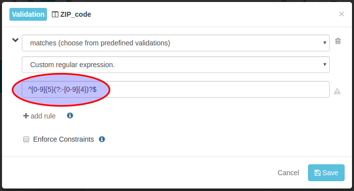 Define a Regex Validation Condition